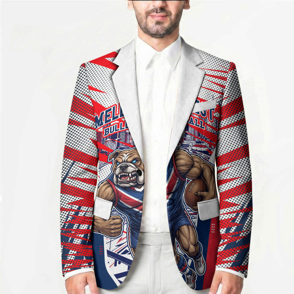 Personalised Western Bulldogs Fan Pride Blazer Muscular Bulldog Mascot Graphic Art With Melbourne City Skyline