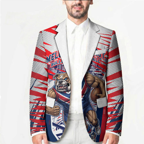 Personalised Western Bulldogs Fan Pride Blazer Muscular Bulldog Mascot Graphic Art With Melbourne City Skyline