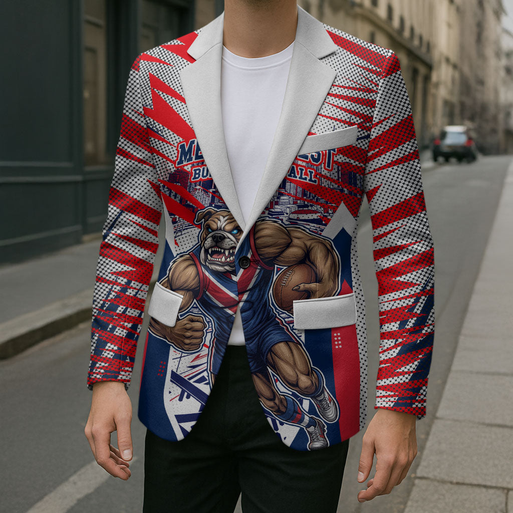 Personalised Western Bulldogs Fan Pride Blazer Muscular Bulldog Mascot Graphic Art With Melbourne City Skyline