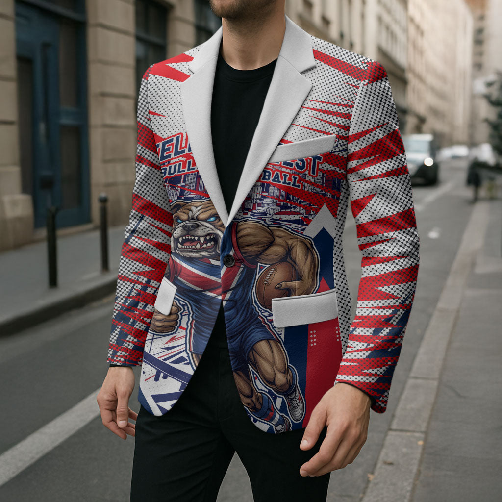 Personalised Western Bulldogs Fan Pride Blazer Muscular Bulldog Mascot Graphic Art With Melbourne City Skyline