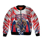 Personalised Western Bulldogs Fan Pride Bomber Jacket Muscular Bulldog Mascot Graphic Art With Melbourne City Skyline