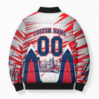 Personalised Western Bulldogs Fan Pride Bomber Puffer Jacket Muscular Bulldog Mascot Graphic Art With Melbourne City Skyline