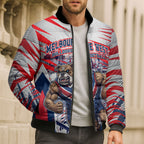 Personalised Western Bulldogs Fan Pride Bomber Puffer Jacket Muscular Bulldog Mascot Graphic Art With Melbourne City Skyline