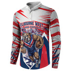 Personalised Western Bulldogs Fan Pride Button Sweatshirt Muscular Bulldog Mascot Graphic Art With Melbourne City Skyline