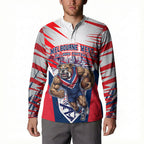 Personalised Western Bulldogs Fan Pride Button Sweatshirt Muscular Bulldog Mascot Graphic Art With Melbourne City Skyline