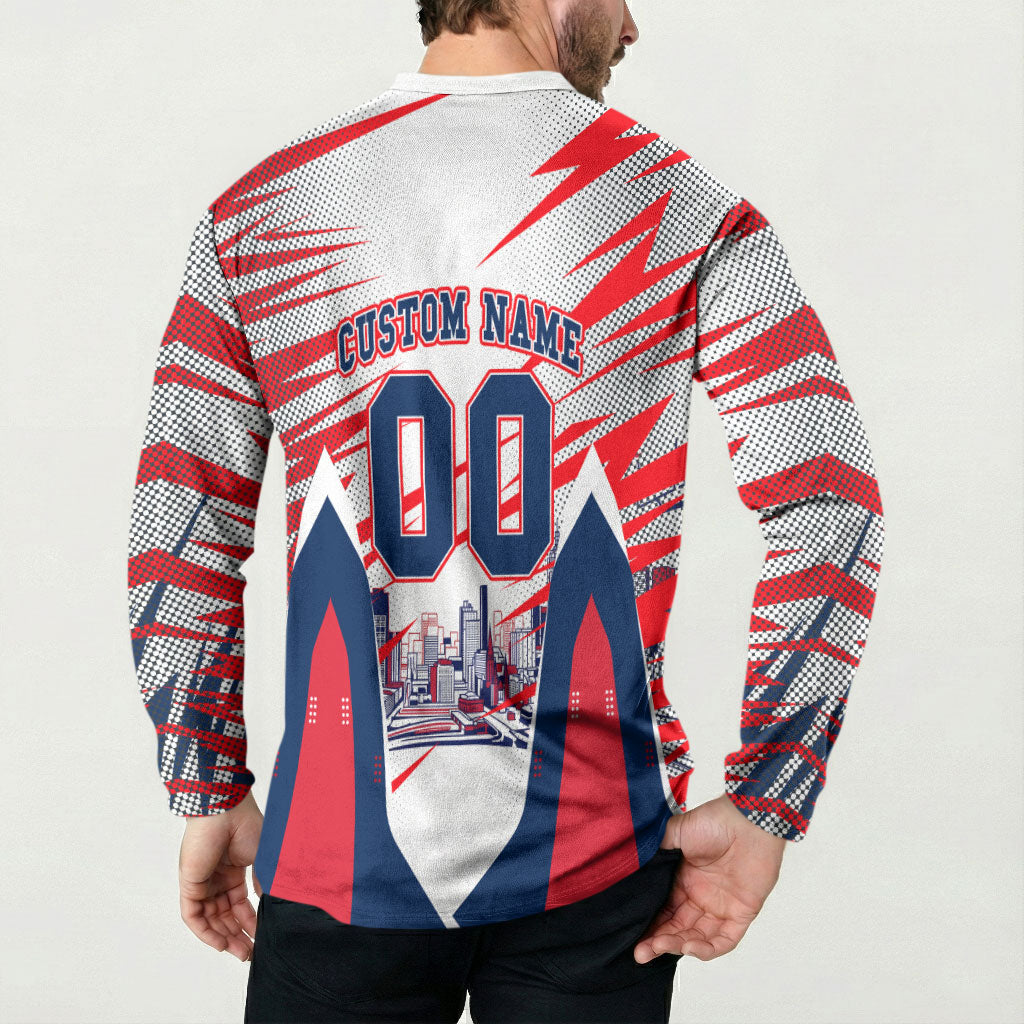Personalised Western Bulldogs Fan Pride Button Sweatshirt Muscular Bulldog Mascot Graphic Art With Melbourne City Skyline