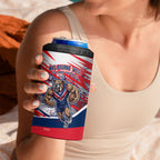 Personalised Western Bulldogs Fan Pride 4 in 1 Can Cooler Tumbler Muscular Bulldog Mascot Graphic Art With Melbourne City Skyline
