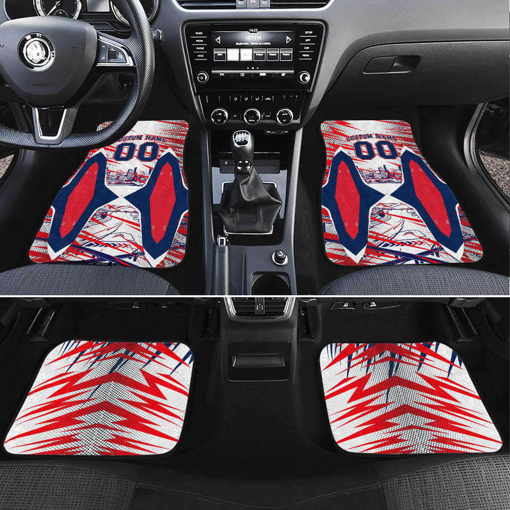 Personalised Western Bulldogs Fan Pride Car Mats Muscular Bulldog Mascot Graphic Art With Melbourne City Skyline