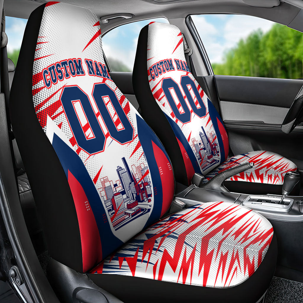 Personalised Western Bulldogs Fan Pride Car Seat Cover Muscular Bulldog Mascot Graphic Art With Melbourne City Skyline