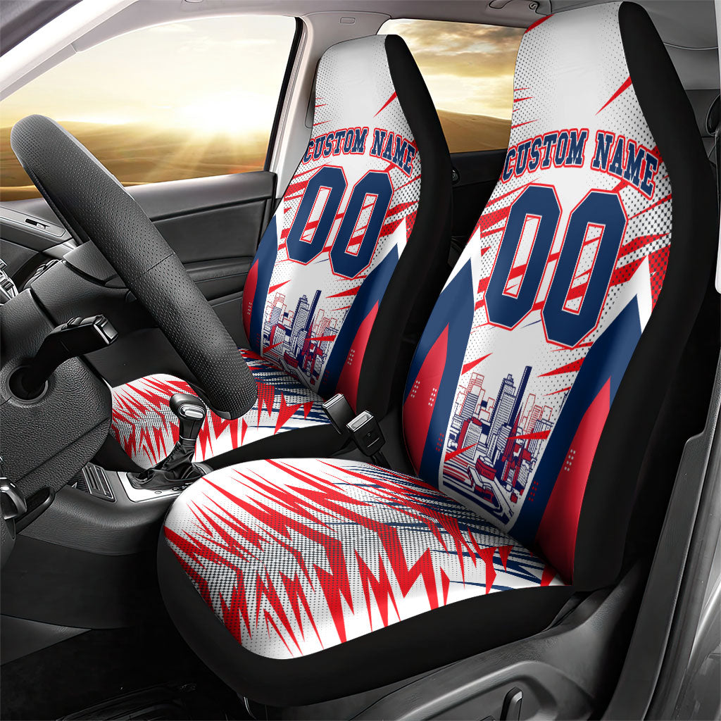 Personalised Western Bulldogs Fan Pride Car Seat Cover Muscular Bulldog Mascot Graphic Art With Melbourne City Skyline