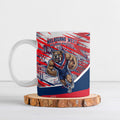 Personalised Western Bulldogs Fan Pride Ceramic Mug Muscular Bulldog Mascot Graphic Art With Melbourne City Skyline