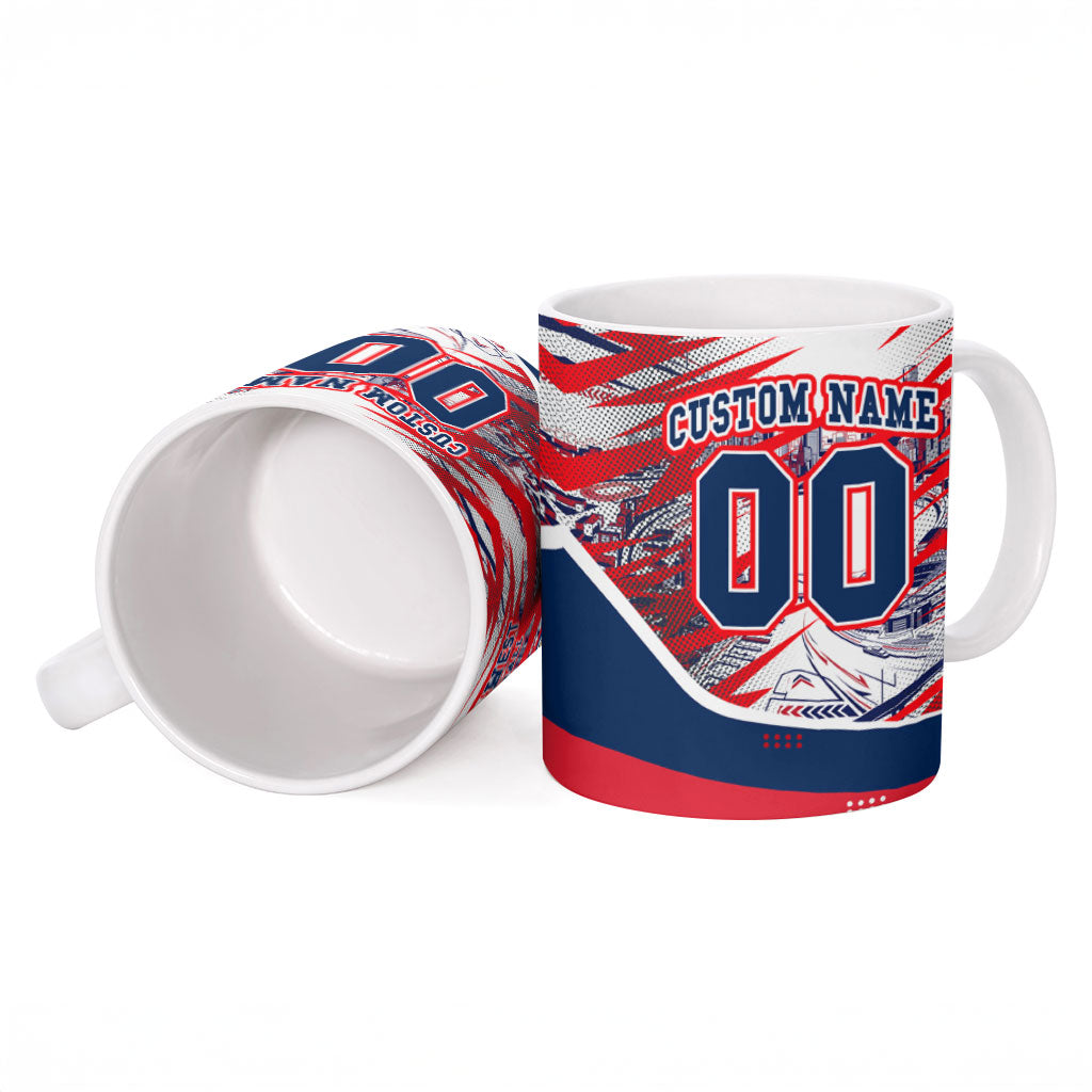 Personalised Western Bulldogs Fan Pride Ceramic Mug Muscular Bulldog Mascot Graphic Art With Melbourne City Skyline