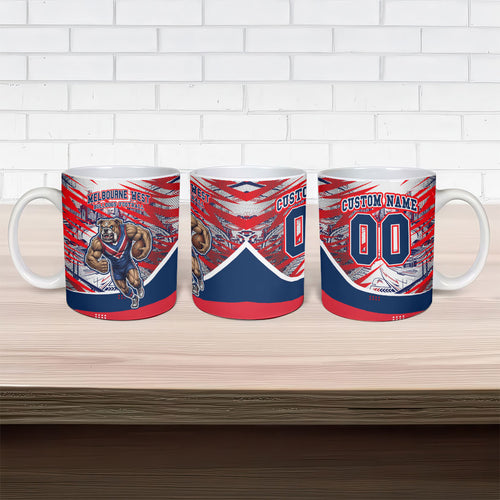 Personalised Western Bulldogs Fan Pride Ceramic Mug Muscular Bulldog Mascot Graphic Art With Melbourne City Skyline