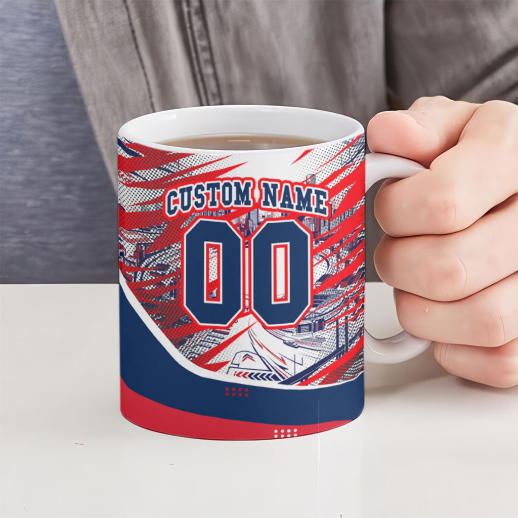 Personalised Western Bulldogs Fan Pride Ceramic Mug Muscular Bulldog Mascot Graphic Art With Melbourne City Skyline