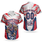 Personalised Western Bulldogs Fan Pride Couples Matching Long Sleeve Bodycon Dress and Hawaiian Shirt Muscular Bulldog Mascot Graphic Art With Melbourne City Skyline