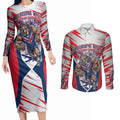 Personalised Western Bulldogs Fan Pride Couples Matching Long Sleeve Bodycon Dress and Long Sleeve Button Shirt Muscular Bulldog Mascot Graphic Art With Melbourne City Skyline