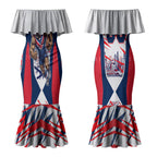 Personalised Western Bulldogs Fan Pride Couples Matching Mermaid Dress and Hawaiian Shirt Muscular Bulldog Mascot Graphic Art With Melbourne City Skyline