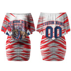 Personalised Western Bulldogs Fan Pride Couples Matching Off Shoulder Short Dress and Hawaiian Shirt Muscular Bulldog Mascot Graphic Art With Melbourne City Skyline