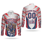 Personalised Western Bulldogs Fan Pride Couples Matching Puletasi and Long Sleeve Button Shirt Muscular Bulldog Mascot Graphic Art With Melbourne City Skyline
