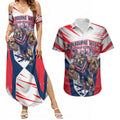 Personalised Western Bulldogs Fan Pride Couples Matching Summer Maxi Dress and Hawaiian Shirt Muscular Bulldog Mascot Graphic Art With Melbourne City Skyline