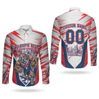 Personalised Western Bulldogs Fan Pride Couples Matching Summer Maxi Dress and Long Sleeve Button Shirt Muscular Bulldog Mascot Graphic Art With Melbourne City Skyline