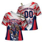 Personalised Western Bulldogs Fan Pride Cross Shoulder Shirt Muscular Bulldog Mascot Graphic Art With Melbourne City Skyline