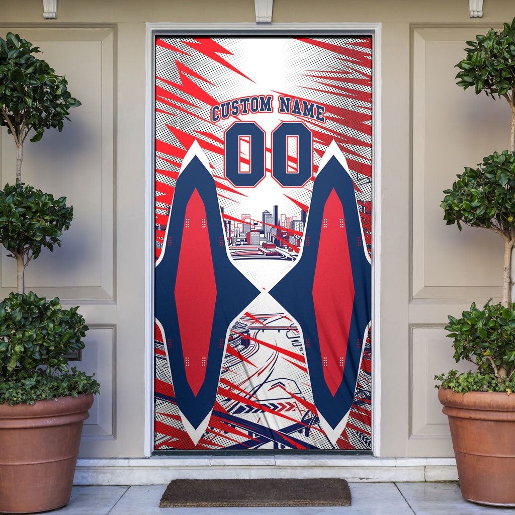 Personalised Western Bulldogs Fan Pride Door Cover Muscular Bulldog Mascot Graphic Art With Melbourne City Skyline