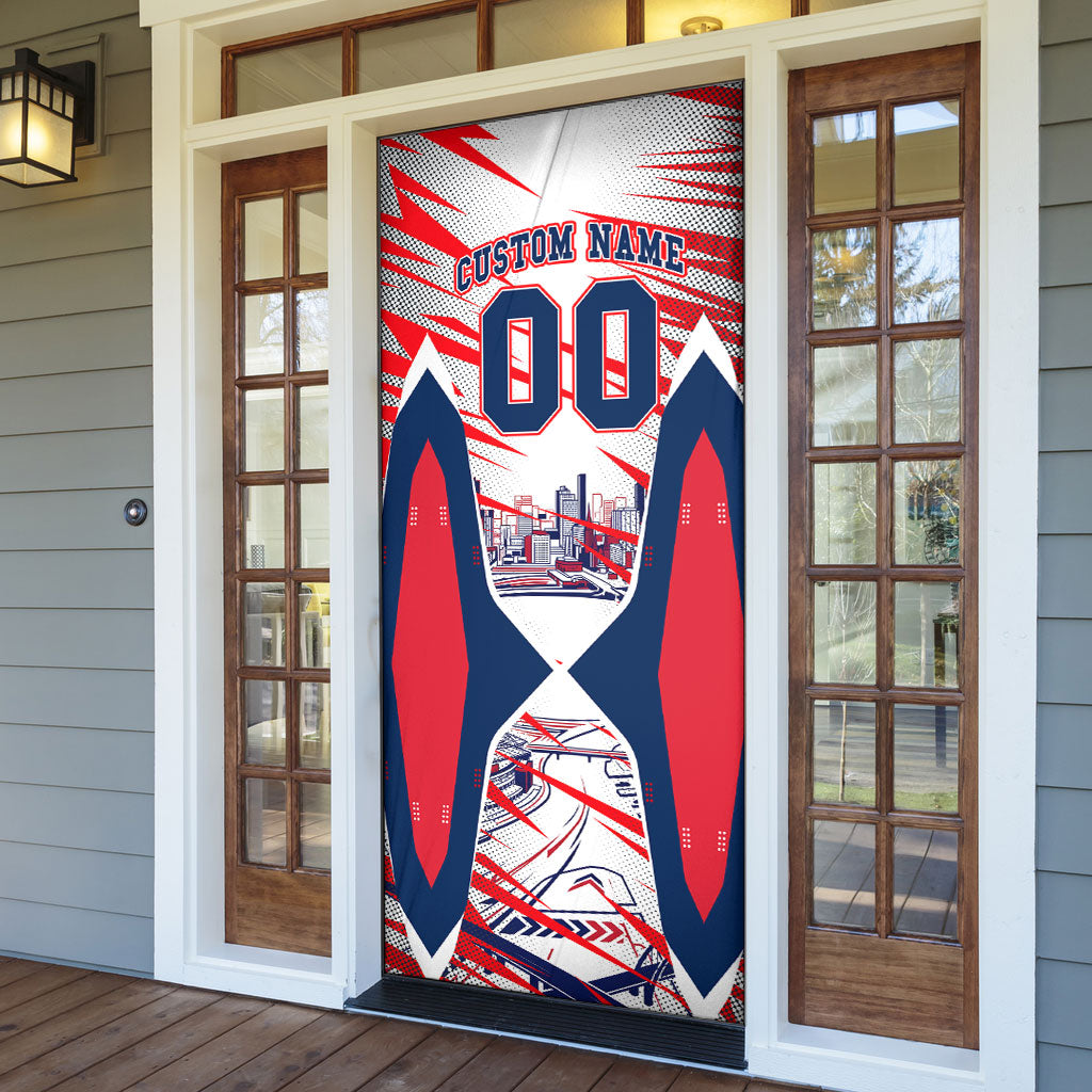 Personalised Western Bulldogs Fan Pride Door Cover Muscular Bulldog Mascot Graphic Art With Melbourne City Skyline