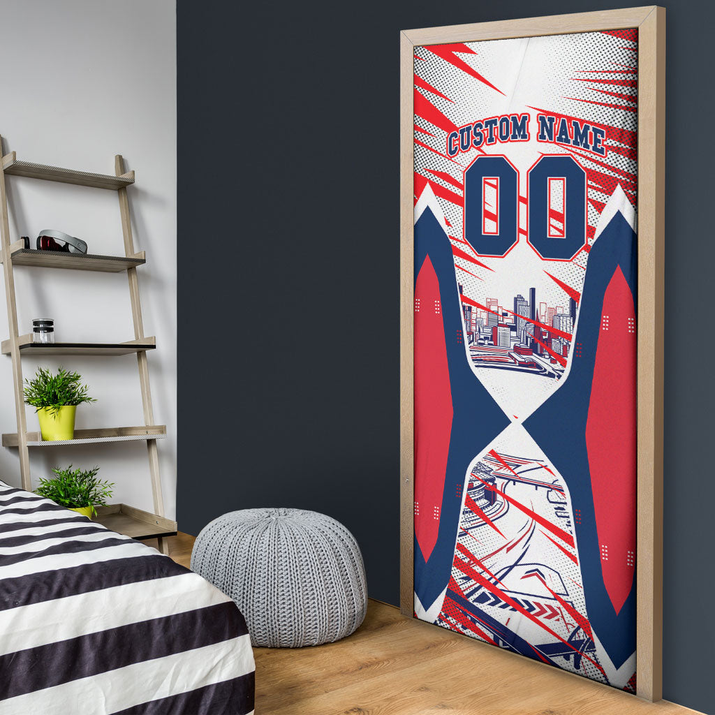 Personalised Western Bulldogs Fan Pride Door Cover Muscular Bulldog Mascot Graphic Art With Melbourne City Skyline