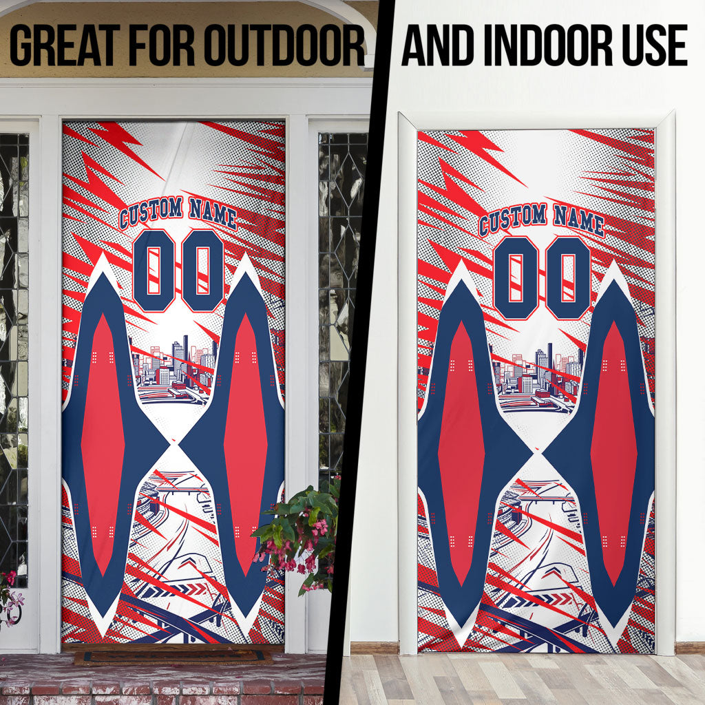 Personalised Western Bulldogs Fan Pride Door Cover Muscular Bulldog Mascot Graphic Art With Melbourne City Skyline