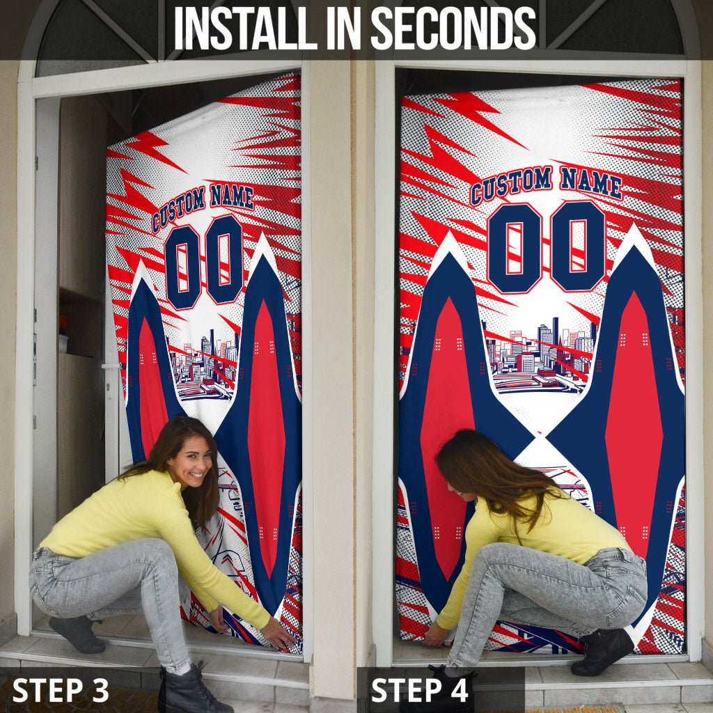 Personalised Western Bulldogs Fan Pride Door Cover Muscular Bulldog Mascot Graphic Art With Melbourne City Skyline