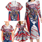 Personalised Western Bulldogs Fan Pride Family Matching Long Sleeve Bodycon Dress and Hawaiian Shirt Muscular Bulldog Mascot Graphic Art With Melbourne City Skyline
