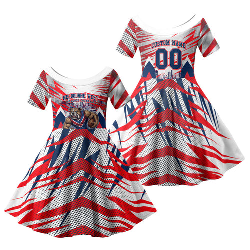Personalised Western Bulldogs Fan Pride Family Matching Off Shoulder Maxi Dress and Hawaiian Shirt Muscular Bulldog Mascot Graphic Art With Melbourne City Skyline