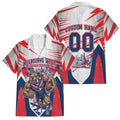 Personalised Western Bulldogs Fan Pride Family Matching Off Shoulder Short Dress and Hawaiian Shirt Muscular Bulldog Mascot Graphic Art With Melbourne City Skyline