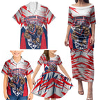 Personalised Western Bulldogs Fan Pride Family Matching Puletasi and Hawaiian Shirt Muscular Bulldog Mascot Graphic Art With Melbourne City Skyline