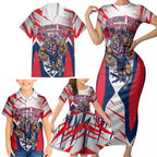 Personalised Western Bulldogs Fan Pride Family Matching Short Sleeve Bodycon Dress and Hawaiian Shirt Muscular Bulldog Mascot Graphic Art With Melbourne City Skyline