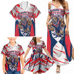 Personalised Western Bulldogs Fan Pride Family Matching Summer Maxi Dress and Hawaiian Shirt Muscular Bulldog Mascot Graphic Art With Melbourne City Skyline