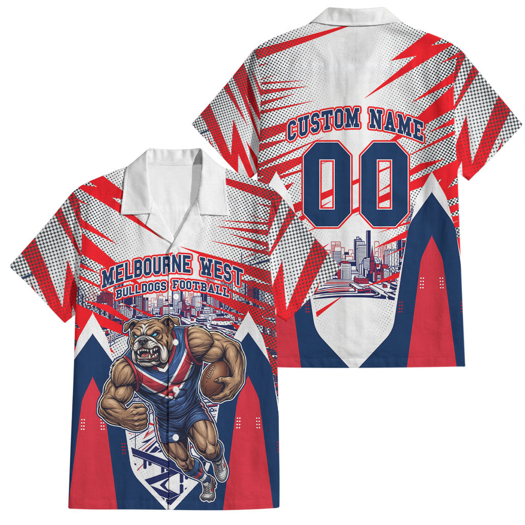 Personalised Western Bulldogs Fan Pride Family Matching Summer Maxi Dress and Hawaiian Shirt Muscular Bulldog Mascot Graphic Art With Melbourne City Skyline