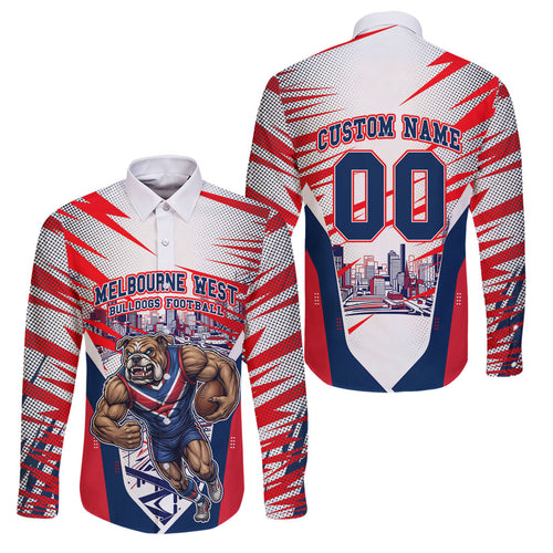 Personalised Western Bulldogs Fan Pride Family Matching Summer Maxi Dress and Hawaiian Shirt Muscular Bulldog Mascot Graphic Art With Melbourne City Skyline