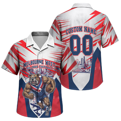 Personalised Western Bulldogs Fan Pride Family Matching Summer Maxi Dress and Hawaiian Shirt Muscular Bulldog Mascot Graphic Art With Melbourne City Skyline