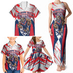 Personalised Western Bulldogs Fan Pride Family Matching Tank Maxi Dress and Hawaiian Shirt Muscular Bulldog Mascot Graphic Art With Melbourne City Skyline