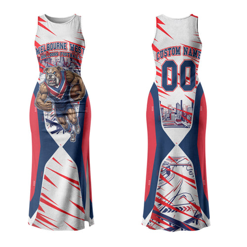 Personalised Western Bulldogs Fan Pride Family Matching Tank Maxi Dress and Hawaiian Shirt Muscular Bulldog Mascot Graphic Art With Melbourne City Skyline