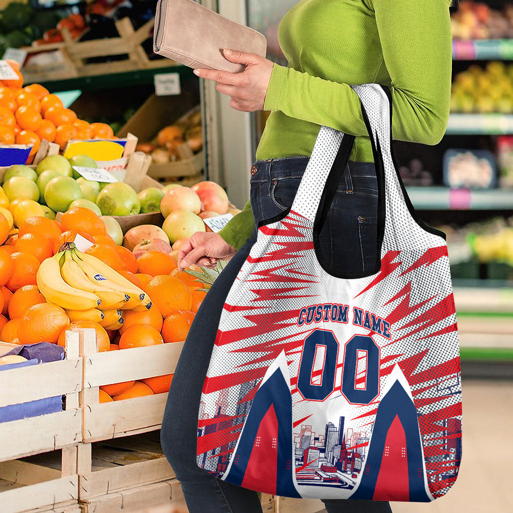Personalised Western Bulldogs Fan Pride Grocery Bag Muscular Bulldog Mascot Graphic Art With Melbourne City Skyline