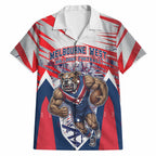 Personalised Western Bulldogs Fan Pride Hawaiian Shirt Muscular Bulldog Mascot Graphic Art With Melbourne City Skyline