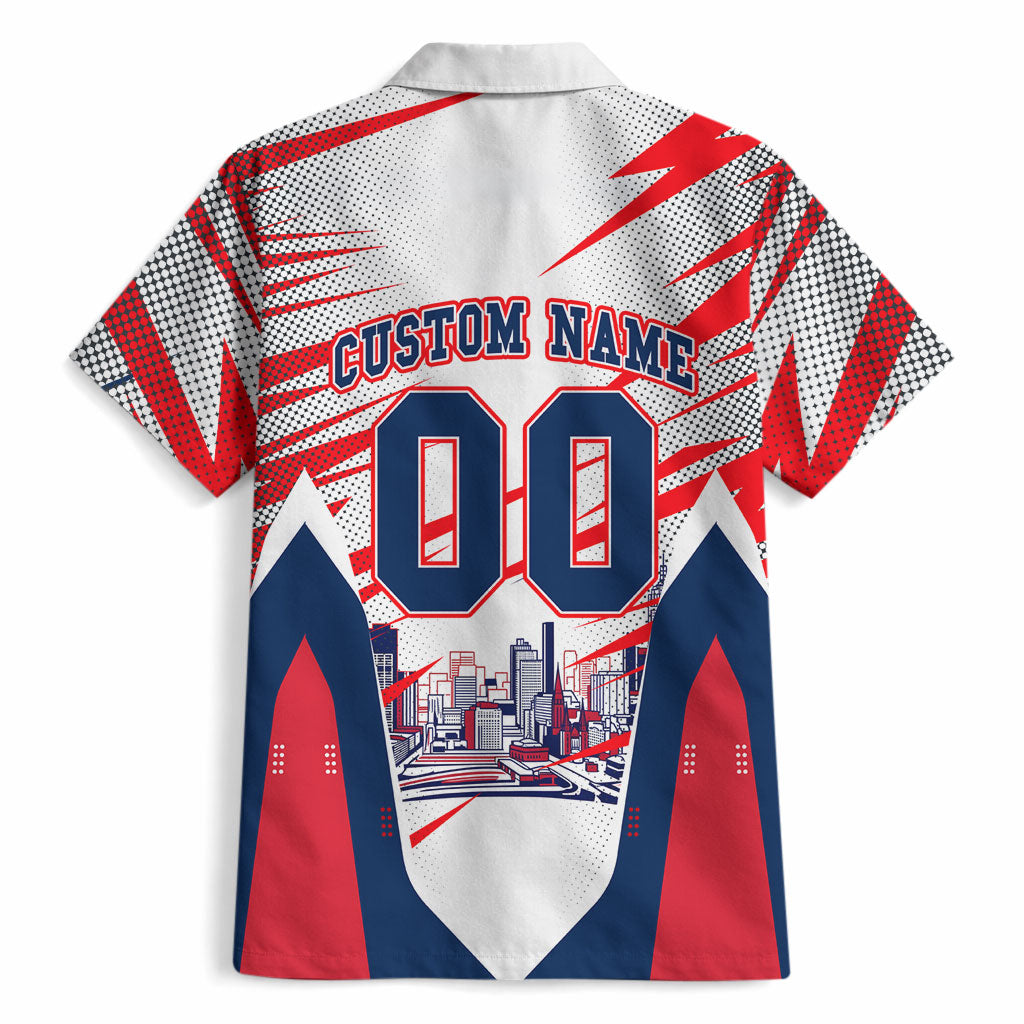 Personalised Western Bulldogs Fan Pride Hawaiian Shirt Muscular Bulldog Mascot Graphic Art With Melbourne City Skyline