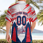 Personalised Western Bulldogs Fan Pride Hawaiian Shirt Muscular Bulldog Mascot Graphic Art With Melbourne City Skyline