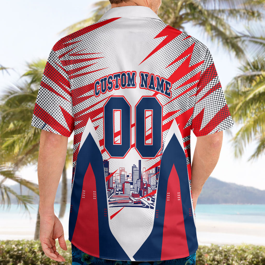 Personalised Western Bulldogs Fan Pride Hawaiian Shirt Muscular Bulldog Mascot Graphic Art With Melbourne City Skyline