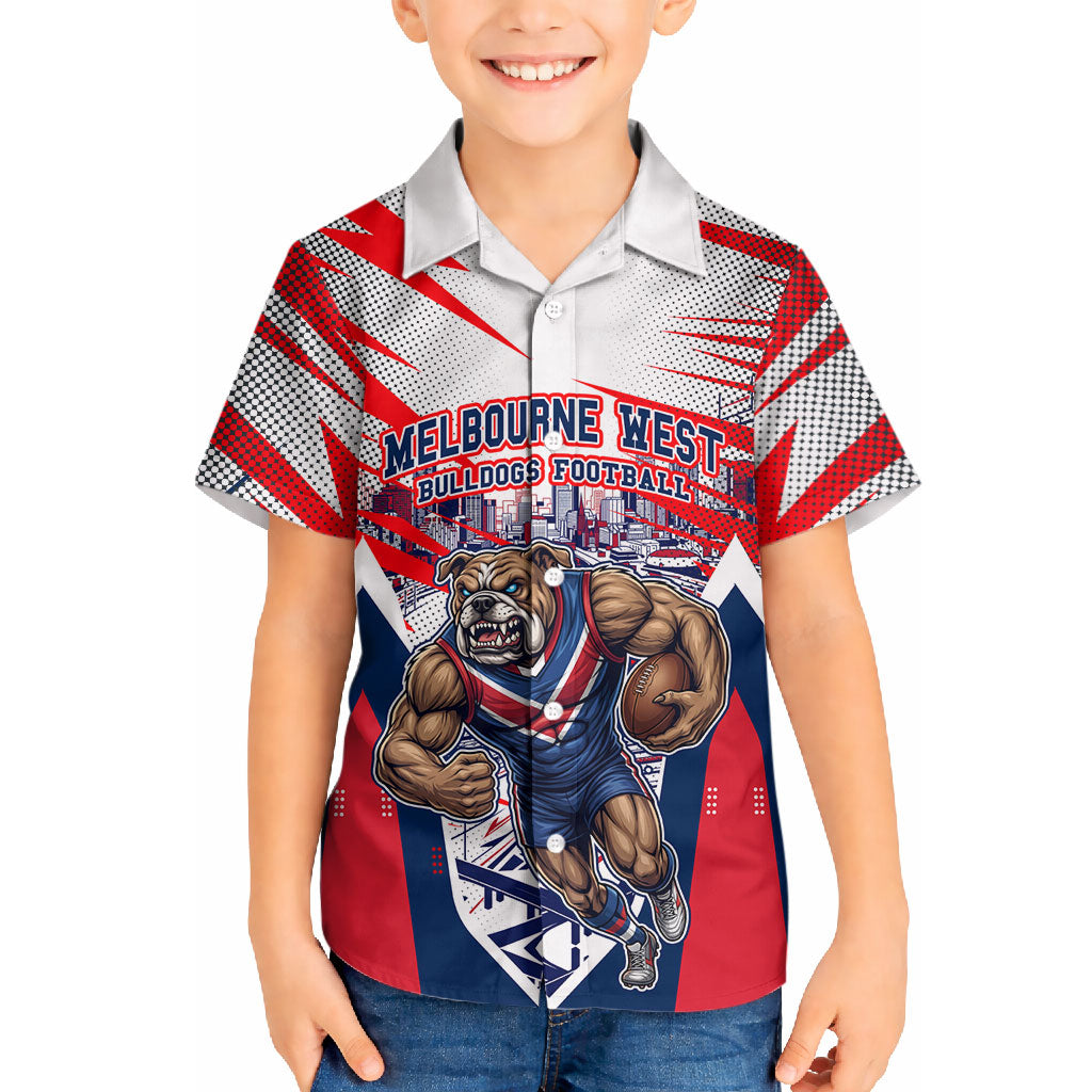 Personalised Western Bulldogs Fan Pride Hawaiian Shirt Muscular Bulldog Mascot Graphic Art With Melbourne City Skyline