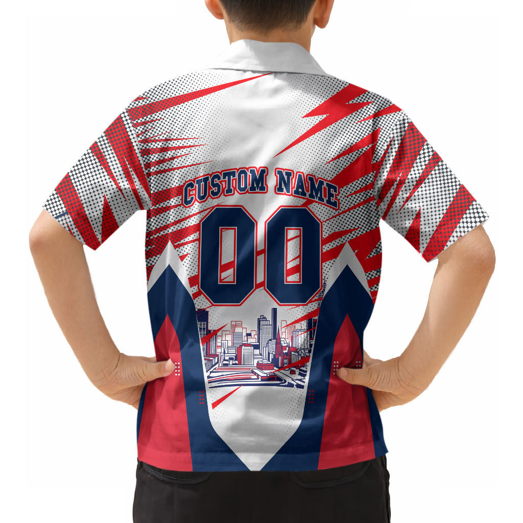 Personalised Western Bulldogs Fan Pride Hawaiian Shirt Muscular Bulldog Mascot Graphic Art With Melbourne City Skyline