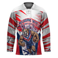 Personalised Western Bulldogs Fan Pride Hockey Jersey Muscular Bulldog Mascot Graphic Art With Melbourne City Skyline